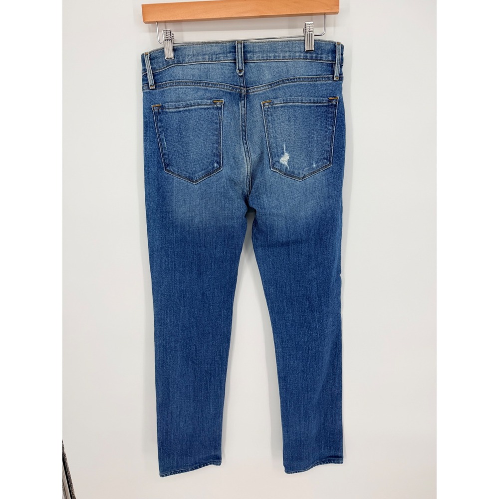 FRAME Le Nik Slim Straight Jeans Blue Distressed Denim Size 27 Medium Wash - Picture 3 of 9